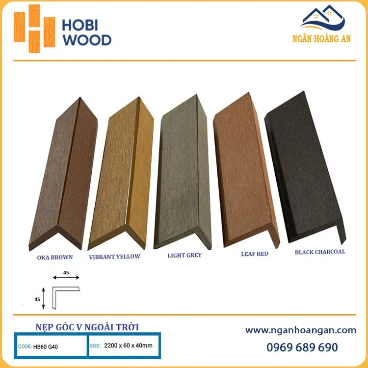 Nẹp Góc V60x40 Gỗ Nhựa Ngoài Trời Hobiwood HB60G40 Oka Brown